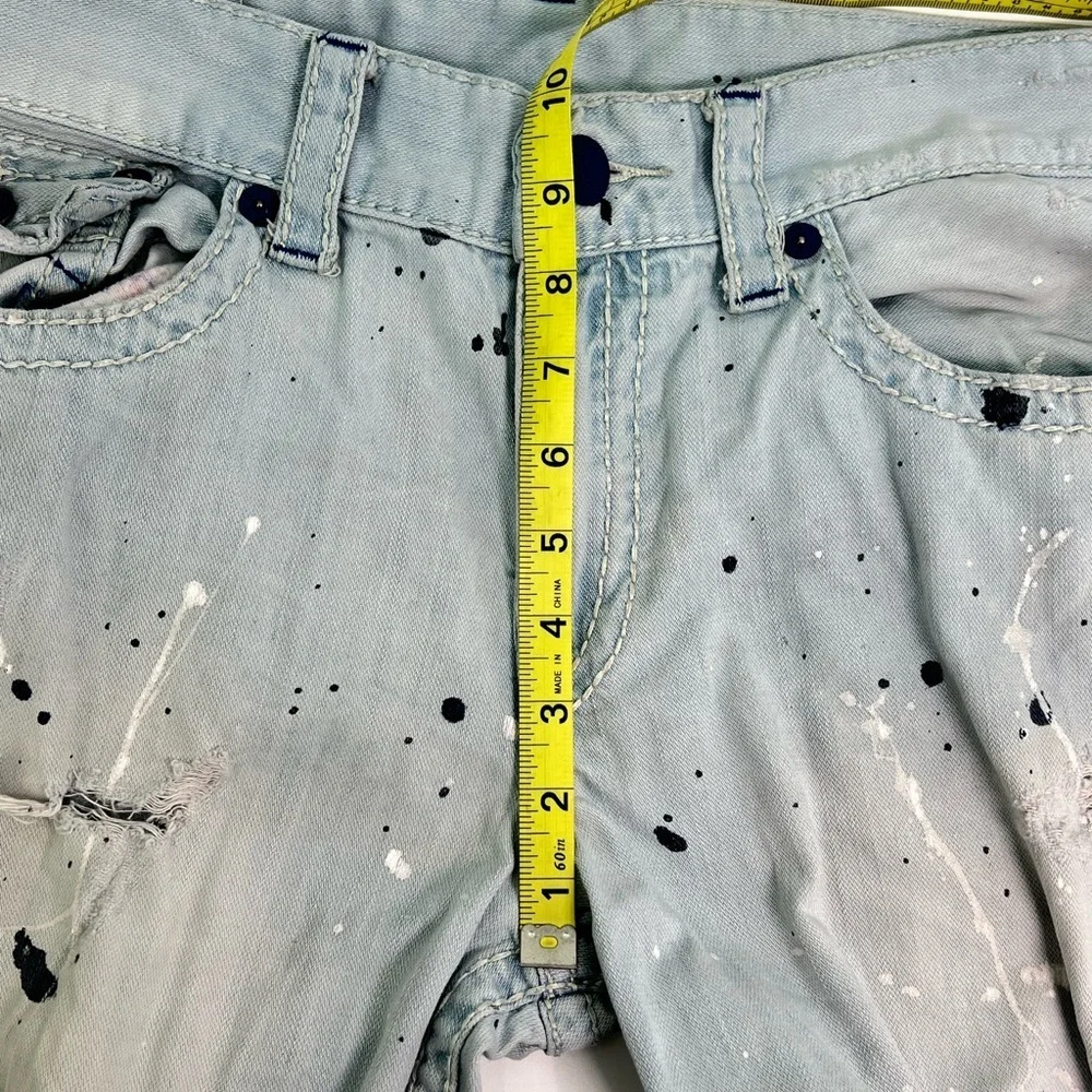 True Religion Light Blue Paint Splatter Acid Wash Straight Leg Jeans 34” x 32”